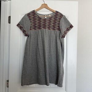 UNCLE FRANK‎ Women's S Gray Jersey Knit Dress Embroidered Boho Short Sleeve